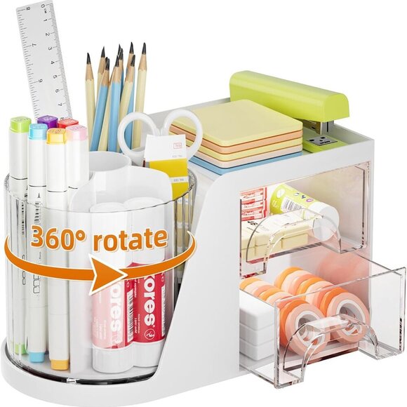 Other - Desk Organizer with 2 Drawer, 360°Rotating Pen Holder, Desk Organizers and Acces